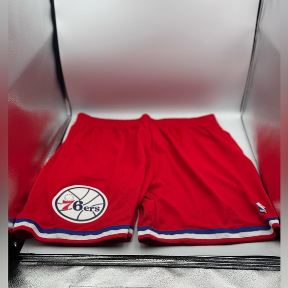 Mitchell & Ness Red NBA Shorts with Blue and White Accents - Picture 1 of 4